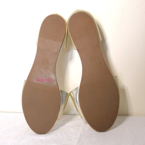 Merona Open Toe Flats Size 8.5 Gold Straps Tan Sole - Picture 3 of 5
